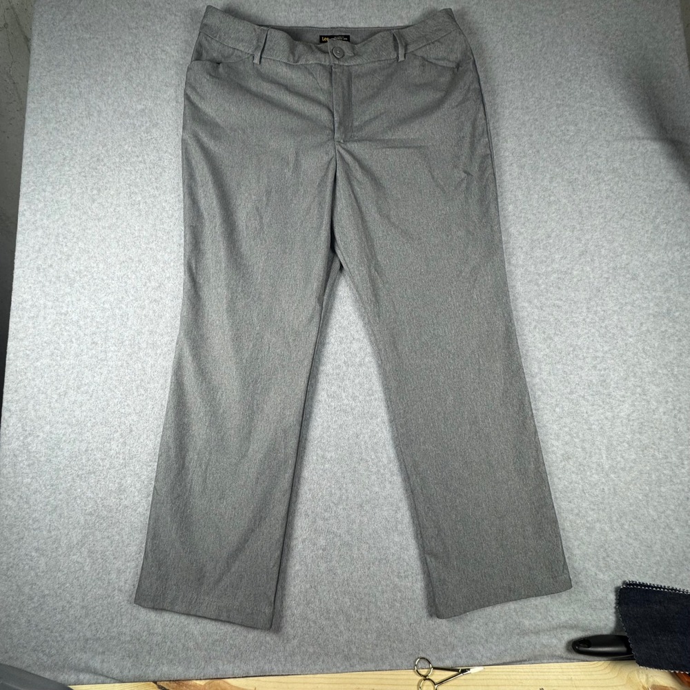 Lee Womens Relaxed Fit Straight‎ Leg Pants Gray Wrinkle Free 16 Short 104637580